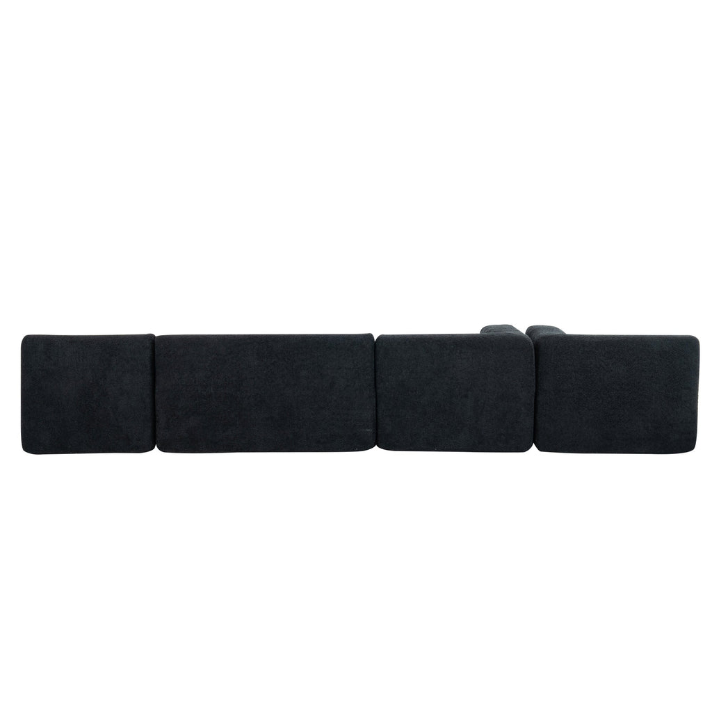 144' Upholstered Sofa Free-combined Sofa Couch with Two Chaise Lounge and Five Back Pillows for Living Room(Old SKU: N719S001600B), Black