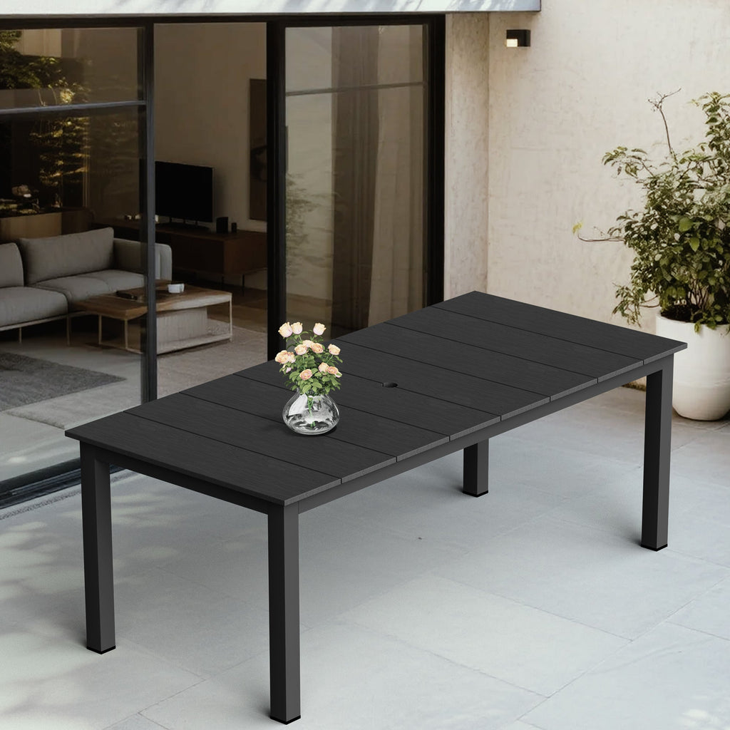 A single outdoor dining table that can be used in multiple scenarios