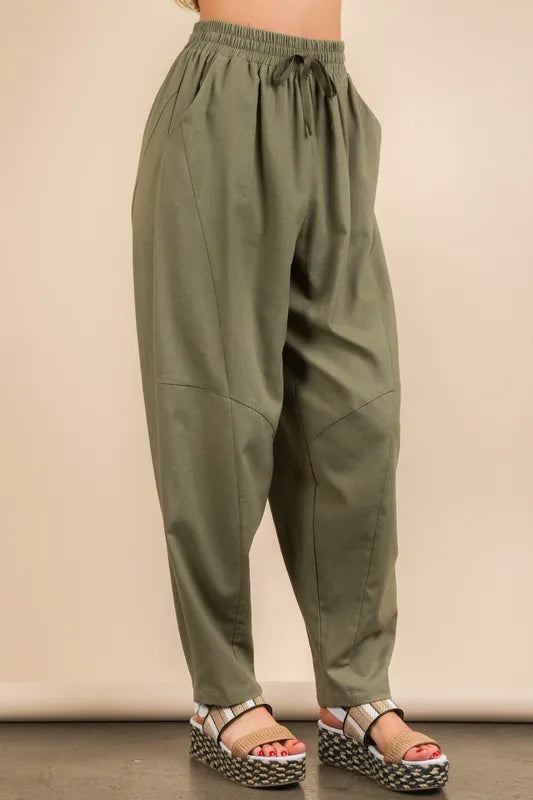 VERY J Solid Barrel Comfy Woven Pants