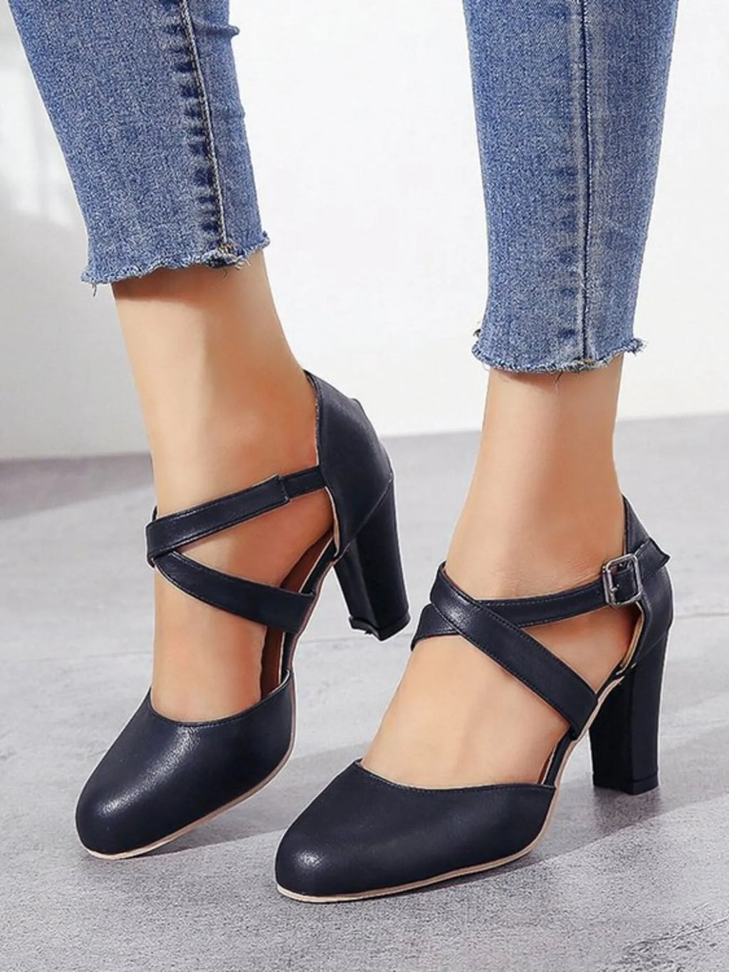 Cross-Strap Block Heel Pumps