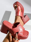 Platform Block Heel Slide Sandals