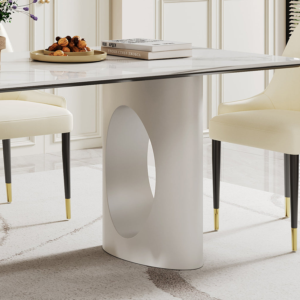 0.47' Thick Sintered Stone Composite Tempered Glass Top Rectangular Dining Table with Carbon Steel Base