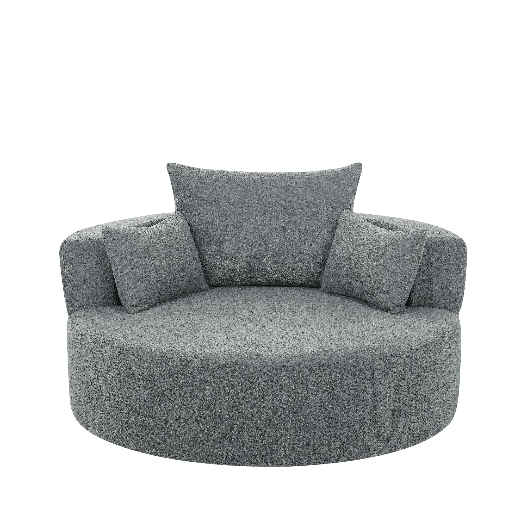 Modern Accent Swivel Barrel Chair with Removable Pillows, Grey Chenille, 56.3x56.3x35.5 in