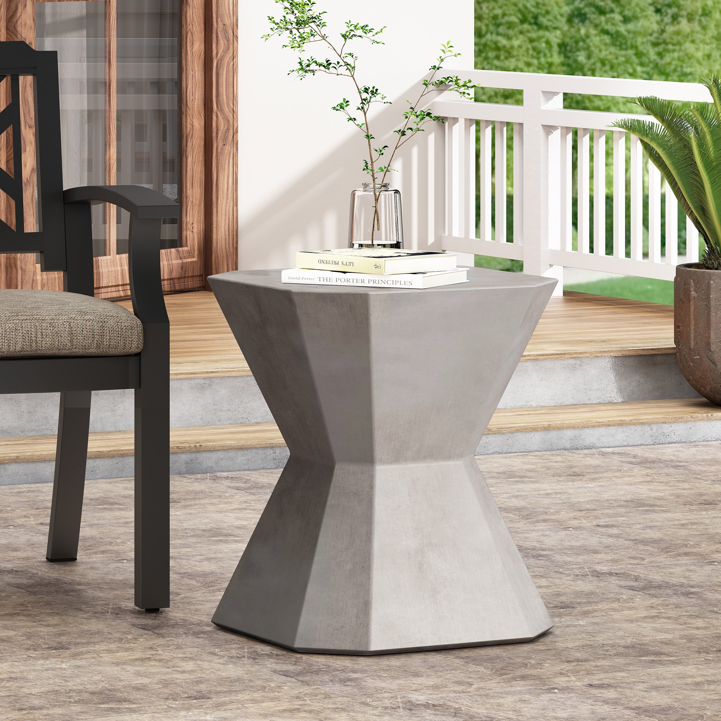 Modern Outdoor Lightweight Concrete Side Table in Natural Color