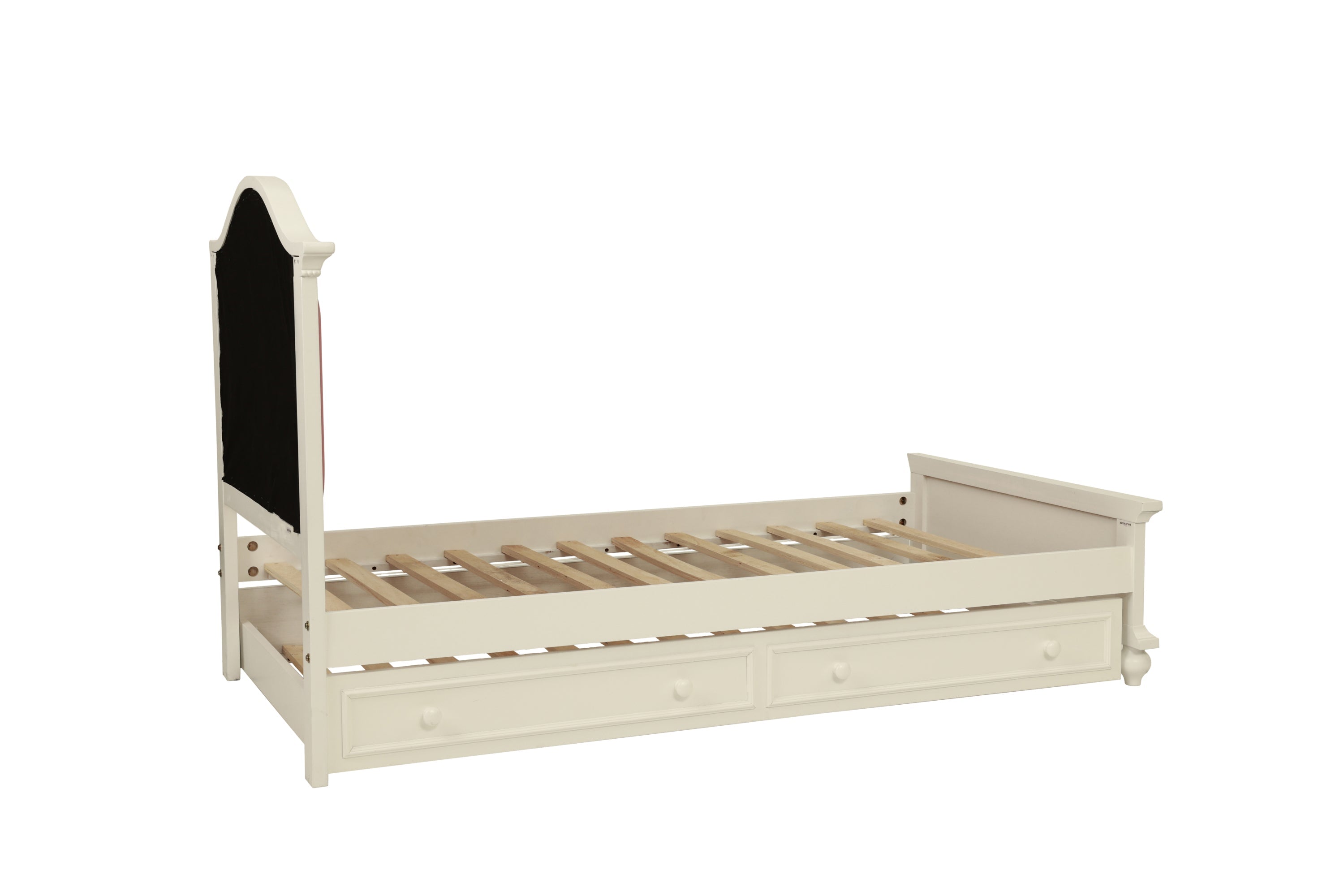 Contemporary Style Twin Size Bed w/ Trundle Slats Pine Plywood Kids Youth Bedroom Furniture Pink Faux Leather Tufted HB