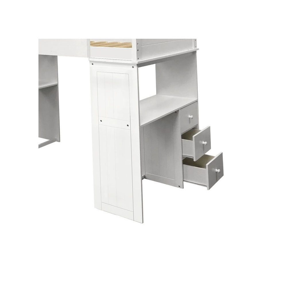 White Twin Loft Bed with Desk and Chest