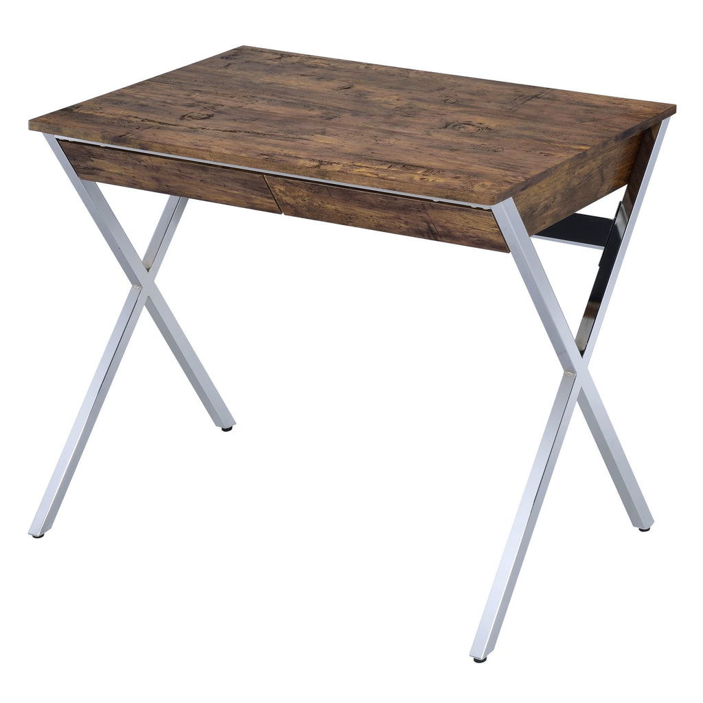 Weathered Oak and Chrome 2-drawer Writing Desk