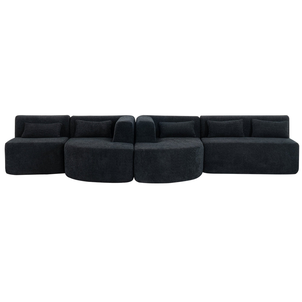 144' Upholstered Sofa Free-combined Sofa Couch with Two Chaise Lounge and Five Back Pillows for Living Room(Old SKU: N719S001600B), Black