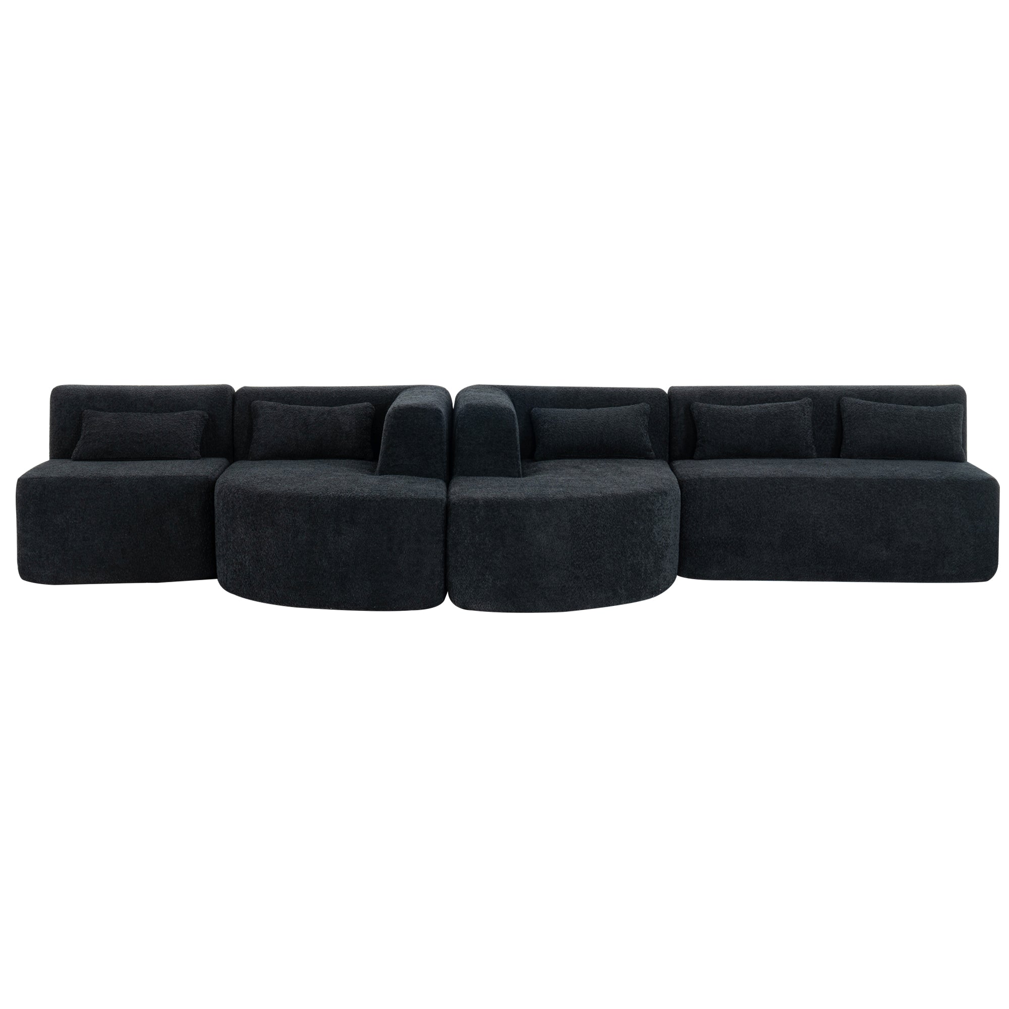 144' Upholstered Sofa Free-combined Sofa Couch with Two Chaise Lounge and Five Back Pillows for Living Room(Old SKU: N719S001600B), Black