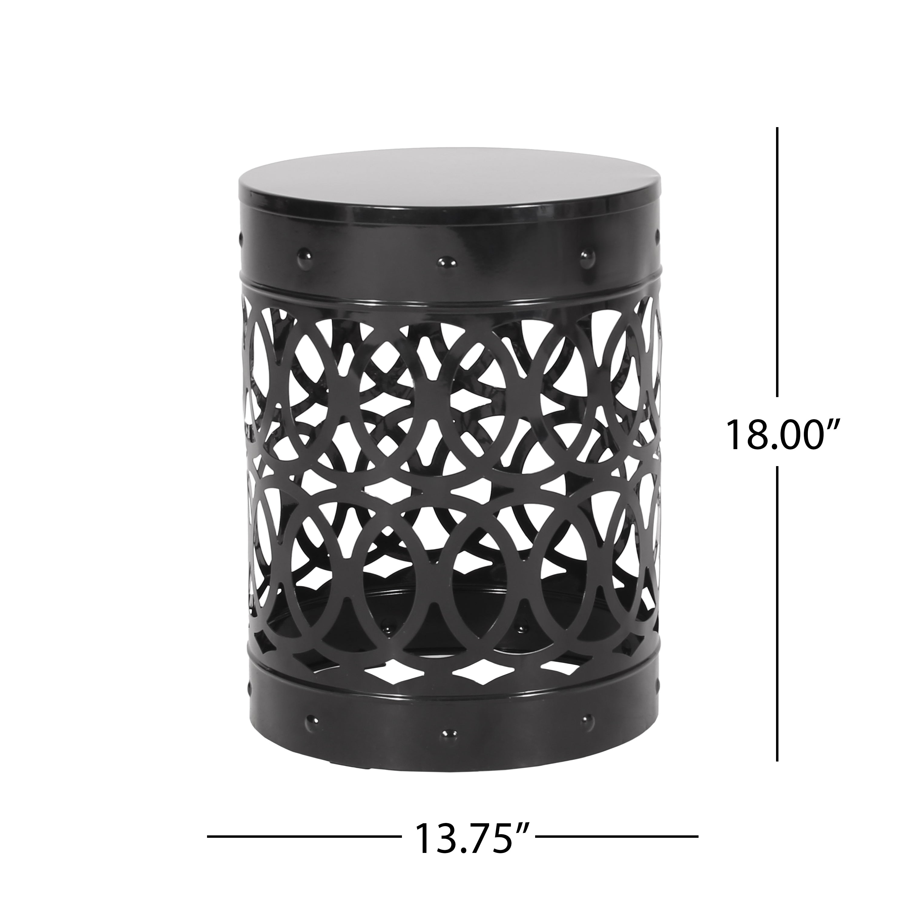 Modern Outdoor Metal End Table with Iron Cut Design in Black, Large Size