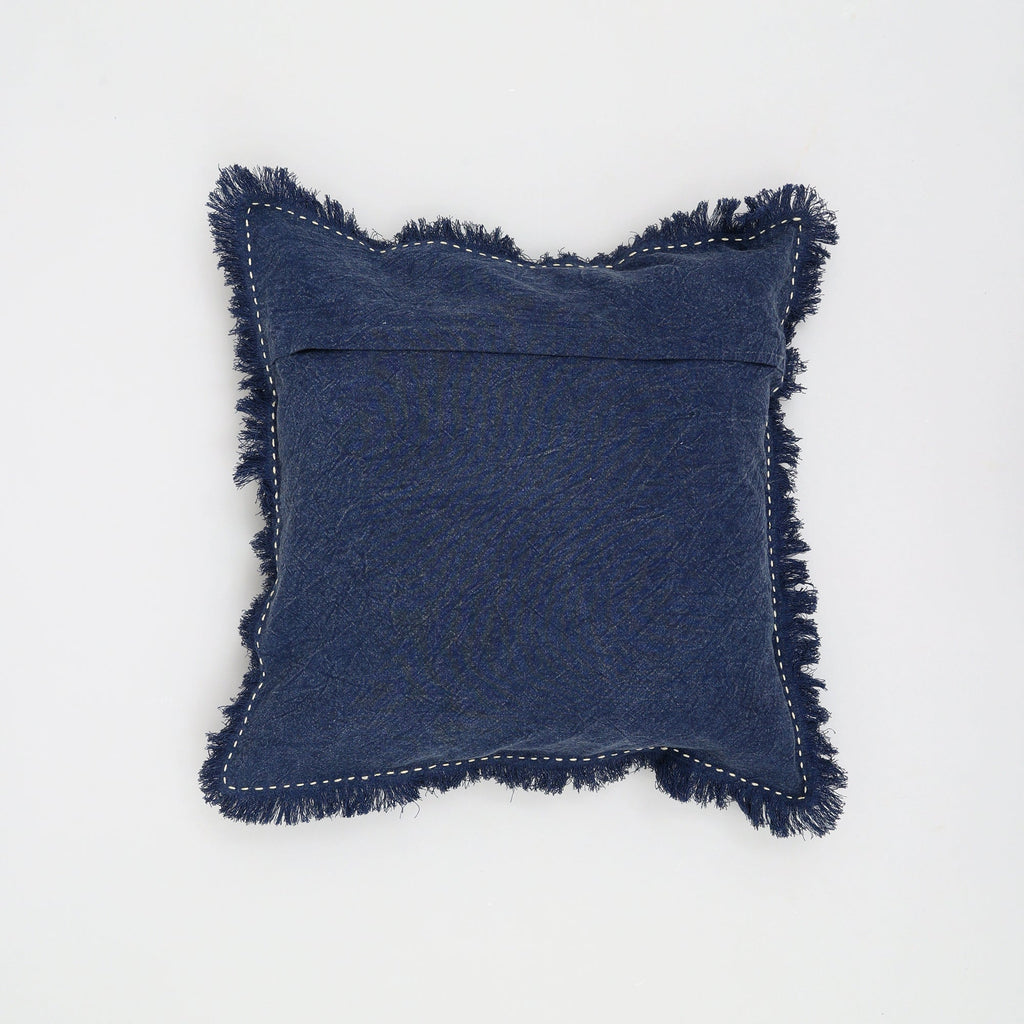 Stonewashed Linen Throw Pillow with Handworked Edges & Fringe -22X22'