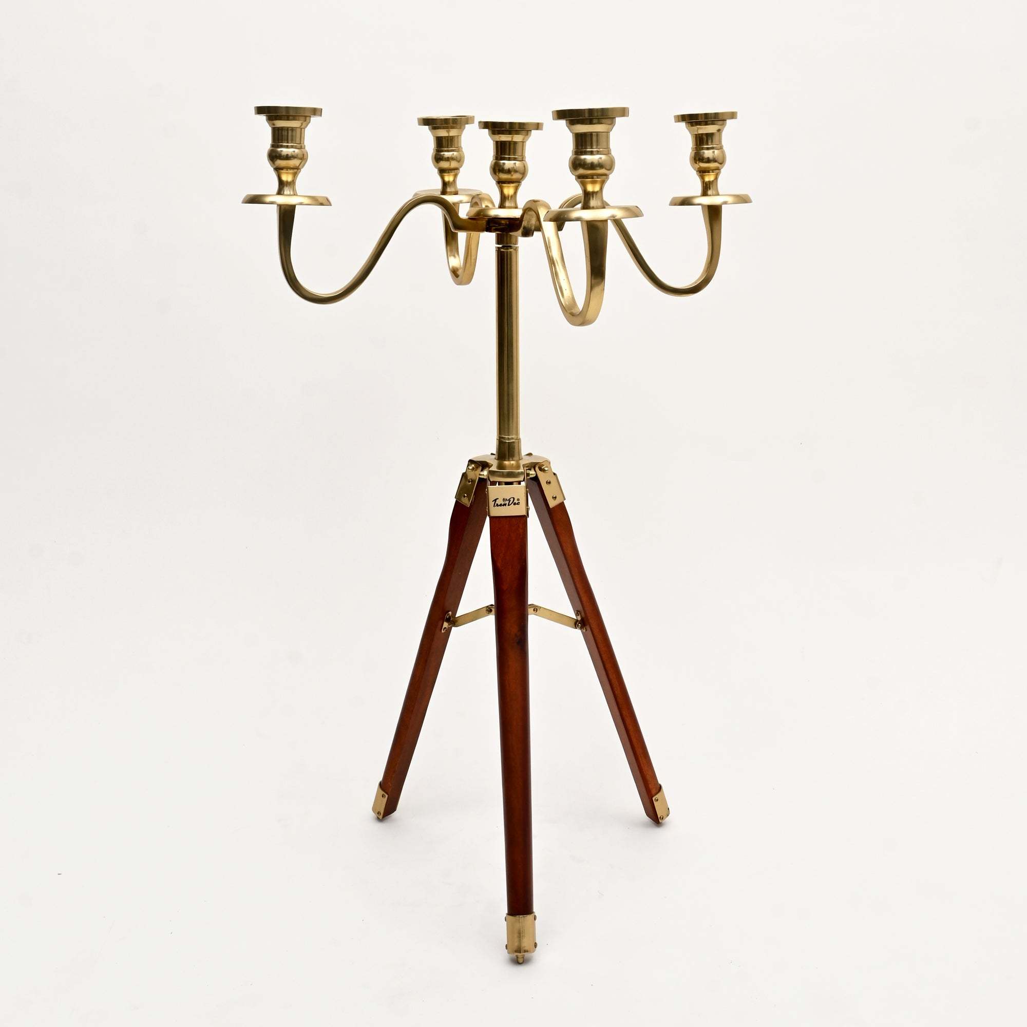Elegant Tripod Candle Holder – Gold Polished Aluminum with Wood Detailing (17x17x31')