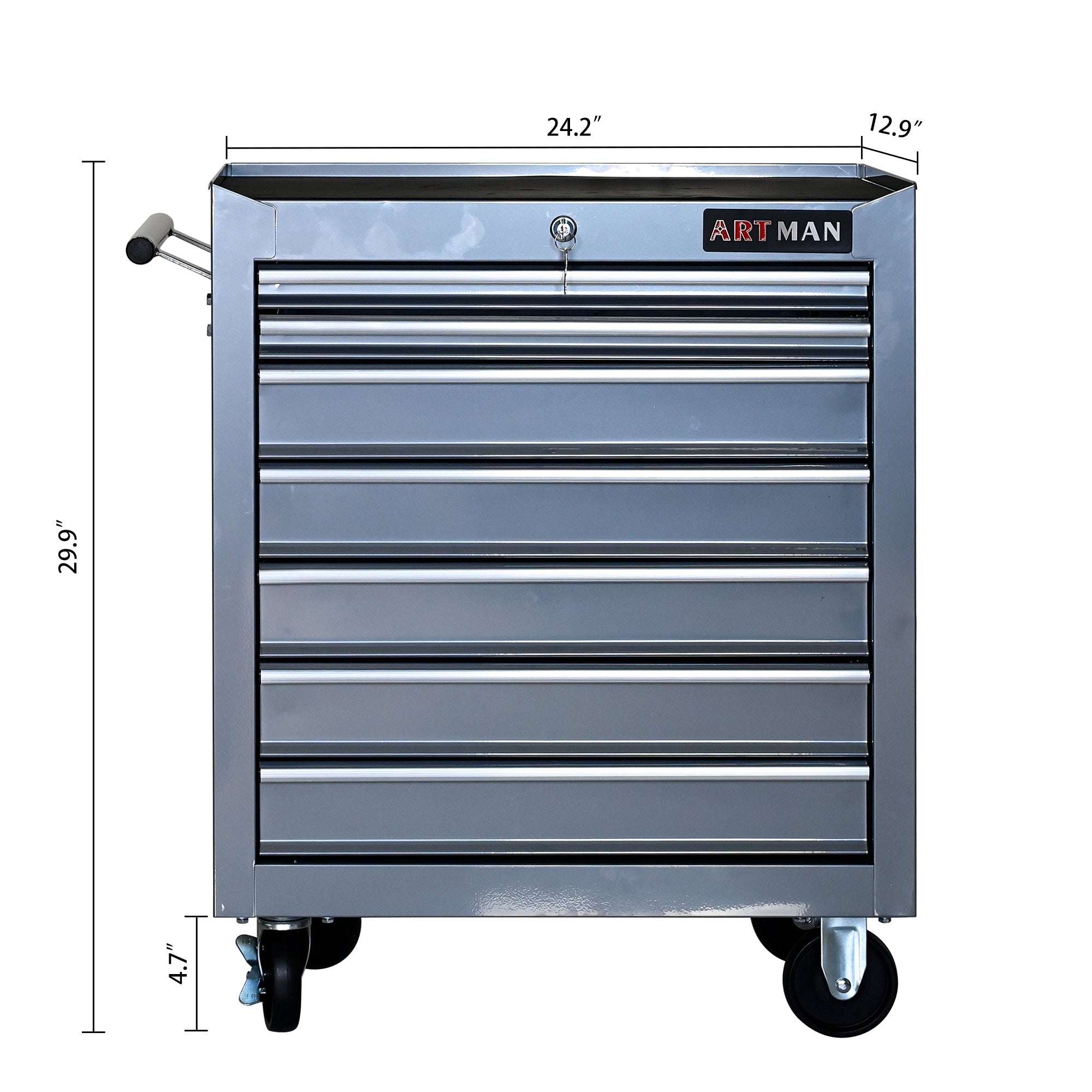 7 DRAWERS MULTIFUNCTIONAL TOOL CART WITH WHEELS-SLIVER