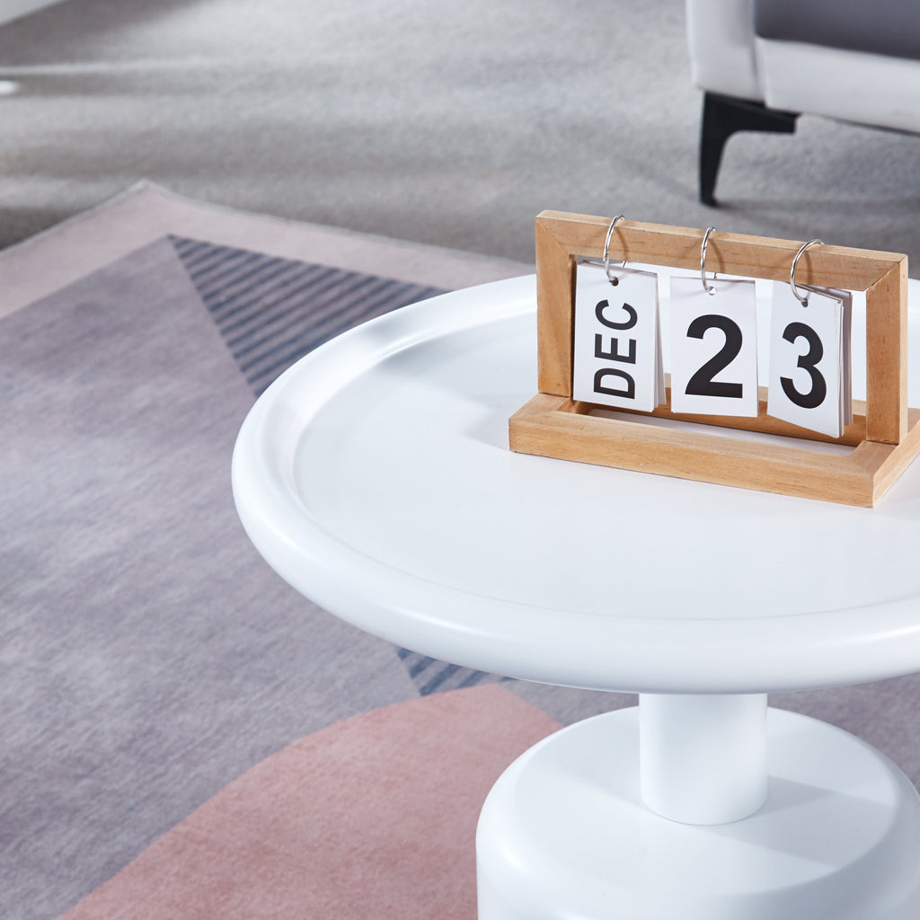 2 Pieces White MDF Round Coffee Table Set for Living Room, Bedroom