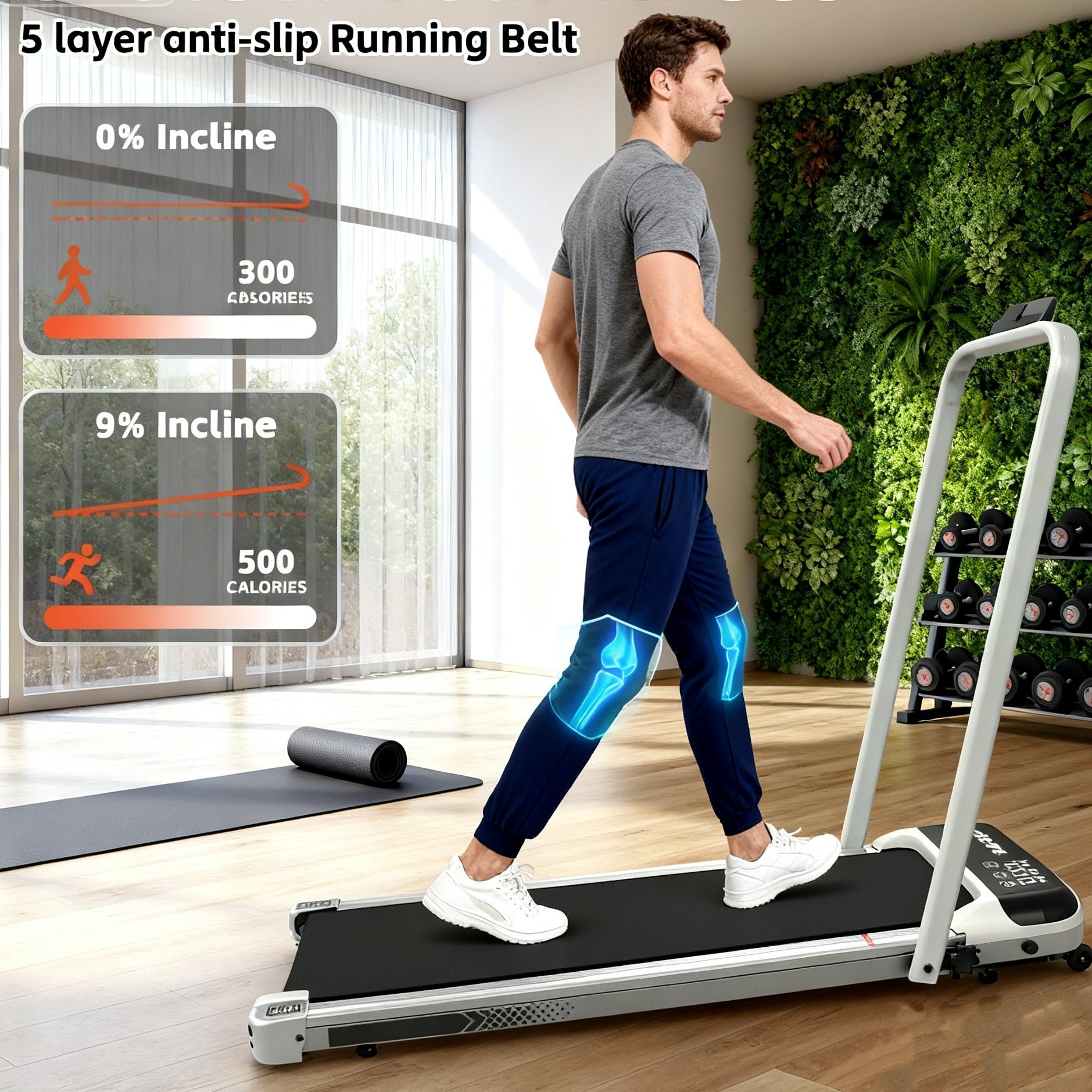 3 in 1 Under Desk Treadmill with Incline,Foldable Treadmills for Home, Walking Pad with Handle Bar for Walking and Jogging, with Remote Control & LED Display