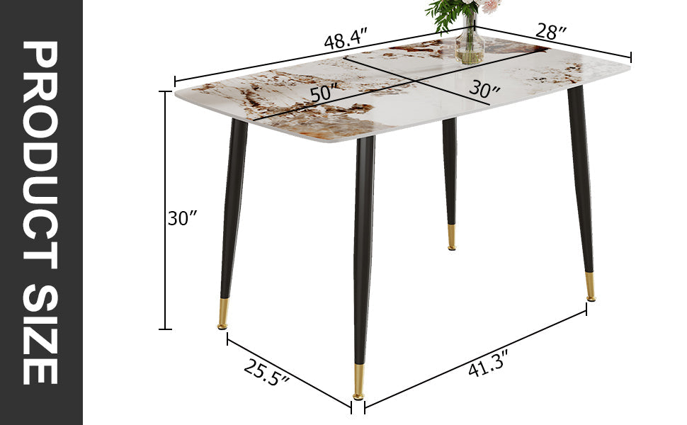 Modern minimalist dining table. A patterned SINTERED STONE tabletop with black metal legs. Suitable for kitchen and living room 50'*30'*30' F-001.W1151S00398