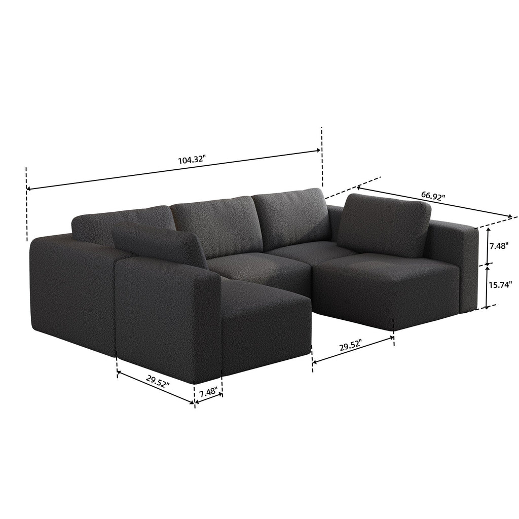 104.32*70.86 Modular Sectional Sofa Sleeper Couch, Sectional Sofa with Chaise and Ottoman, Convertible U Shaped Modular Sofa Set. Compressed sponge, Dark Grey (Combo 3A+2B)