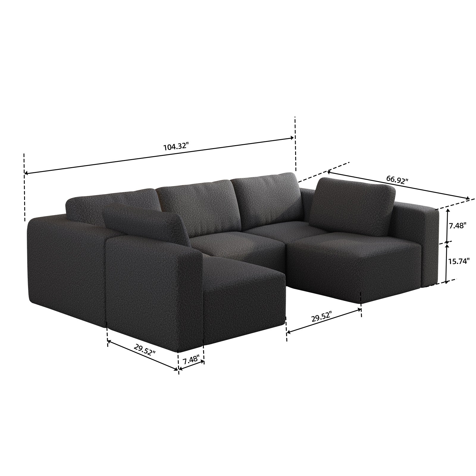 104.32*70.86 Modular Sectional Sofa Sleeper Couch, Sectional Sofa with Chaise and Ottoman, Convertible U Shaped Modular Sofa Set. Compressed sponge, Dark Grey (Combo 3A+2B)