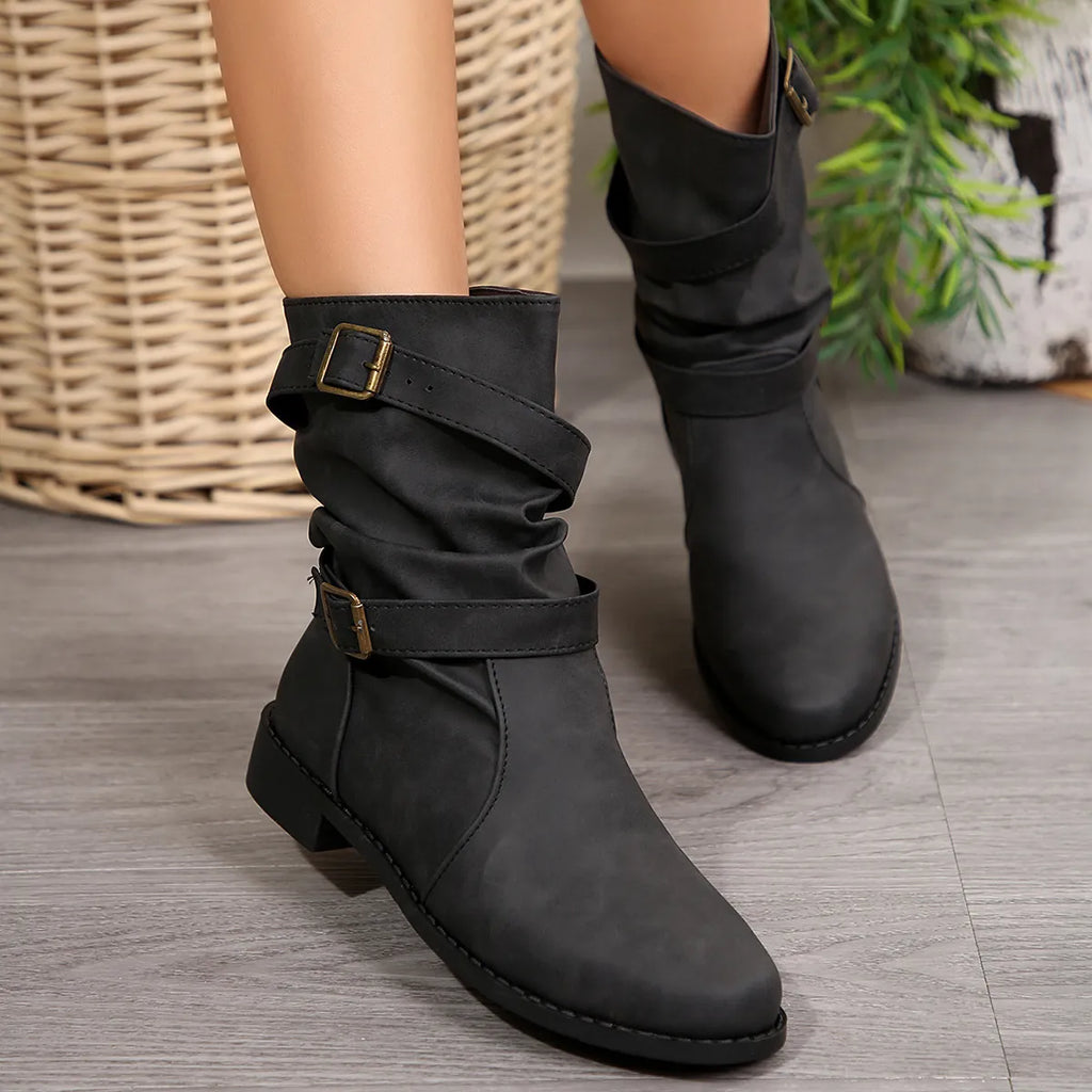 Mid-Calf Buckle Strap Boots