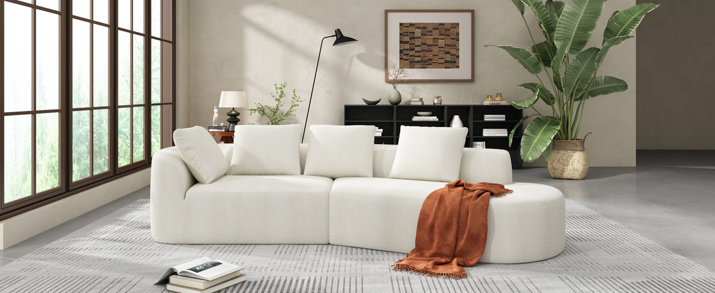 116' Modern Curved Sectional Sofa with High-Density Fully Compressed Sponge and Chaise Lounge, Pearl Upholstery, 2-Piece Set, Fully Assembled Right Hand Facing, Perfect for Living Room, Lounge