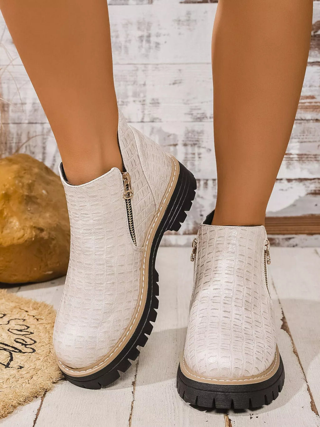 Round Toe Side Zip Ankle Boots