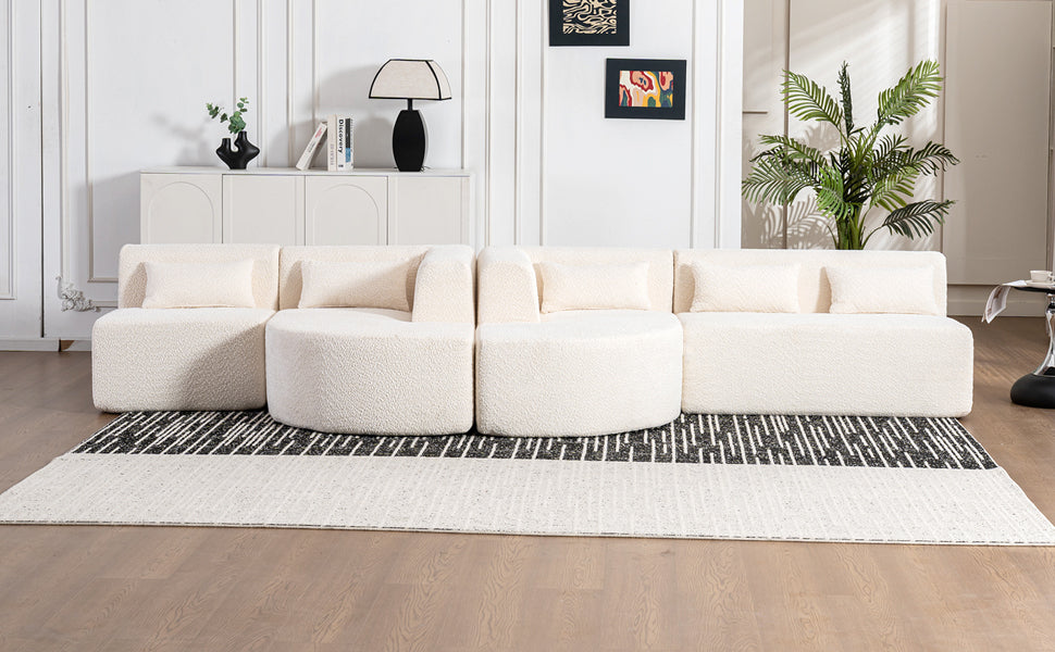 144' Upholstered Sofa Free-combined Sofa Couch with Two Chaise Lounge and Five Back Pillows for Living Room(Old SKU: N719S001600A), Beige