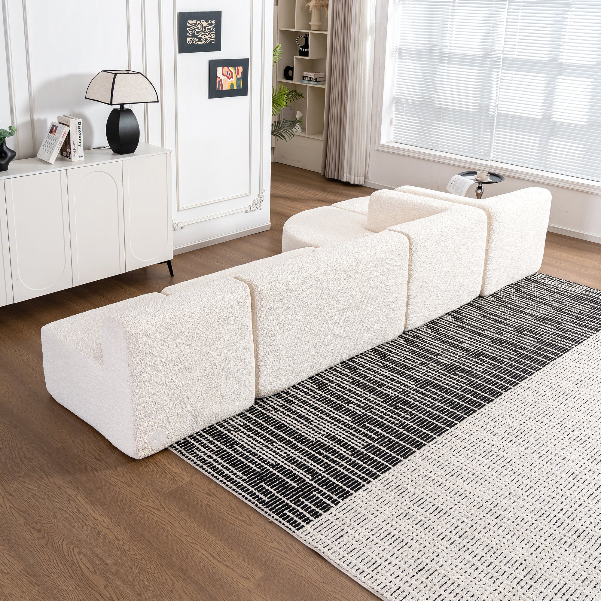 144' Upholstered Sofa Free-combined Sofa Couch with Two Chaise Lounge and Five Back Pillows for Living Room(Old SKU: N719S001600A), Beige