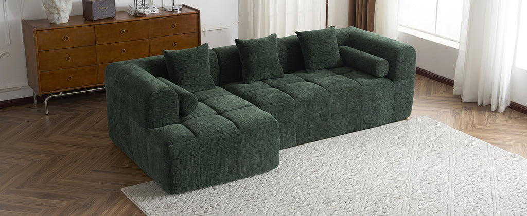 Modern Modular Sectional Sofa with Deep Seating, Green Chenille Fabric, 101.2'