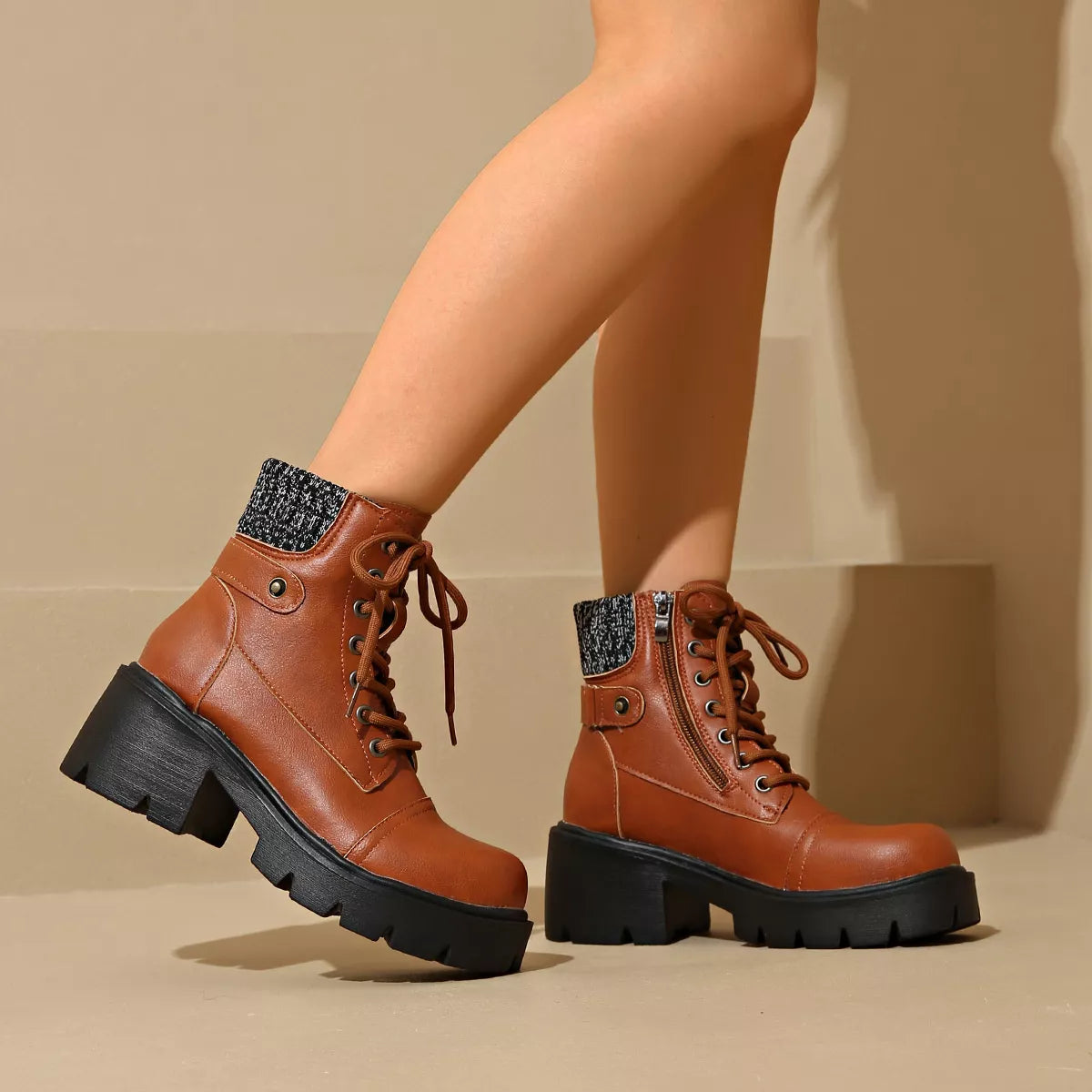 Round Toe Block Heels Boots