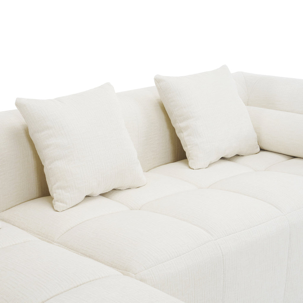 Modern Beige Modular Sectional Sofa with Deep Seating and Side Pockets, Chenille Upholstery, 101.2'