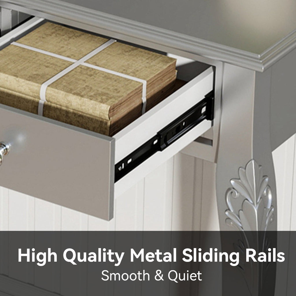 Luxury Makeup Vanity Desk with Oval Mirror, 3-Drawer Dressing Table for Jewelry Storage, Elegant Console Table for Entryway, Living Room & Bedroom, Stylish Home Decor,Silver