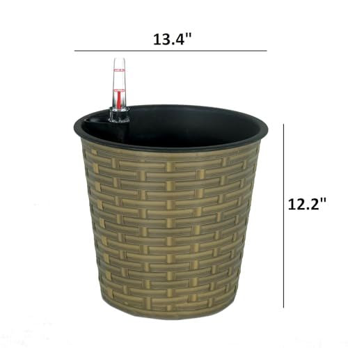 13.4' Self-watering Wicker Decor Planter for Indoor and Outdoor - Round - Natural
