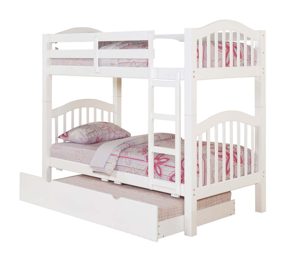 White Twin Over Twin Bunk Bed with Built-in Ladder