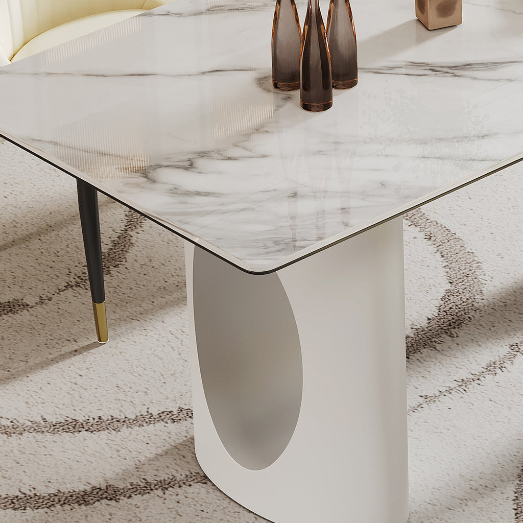 0.47' Thick Sintered Stone Composite Tempered Glass Top Rectangular Dining Table with Carbon Steel Base