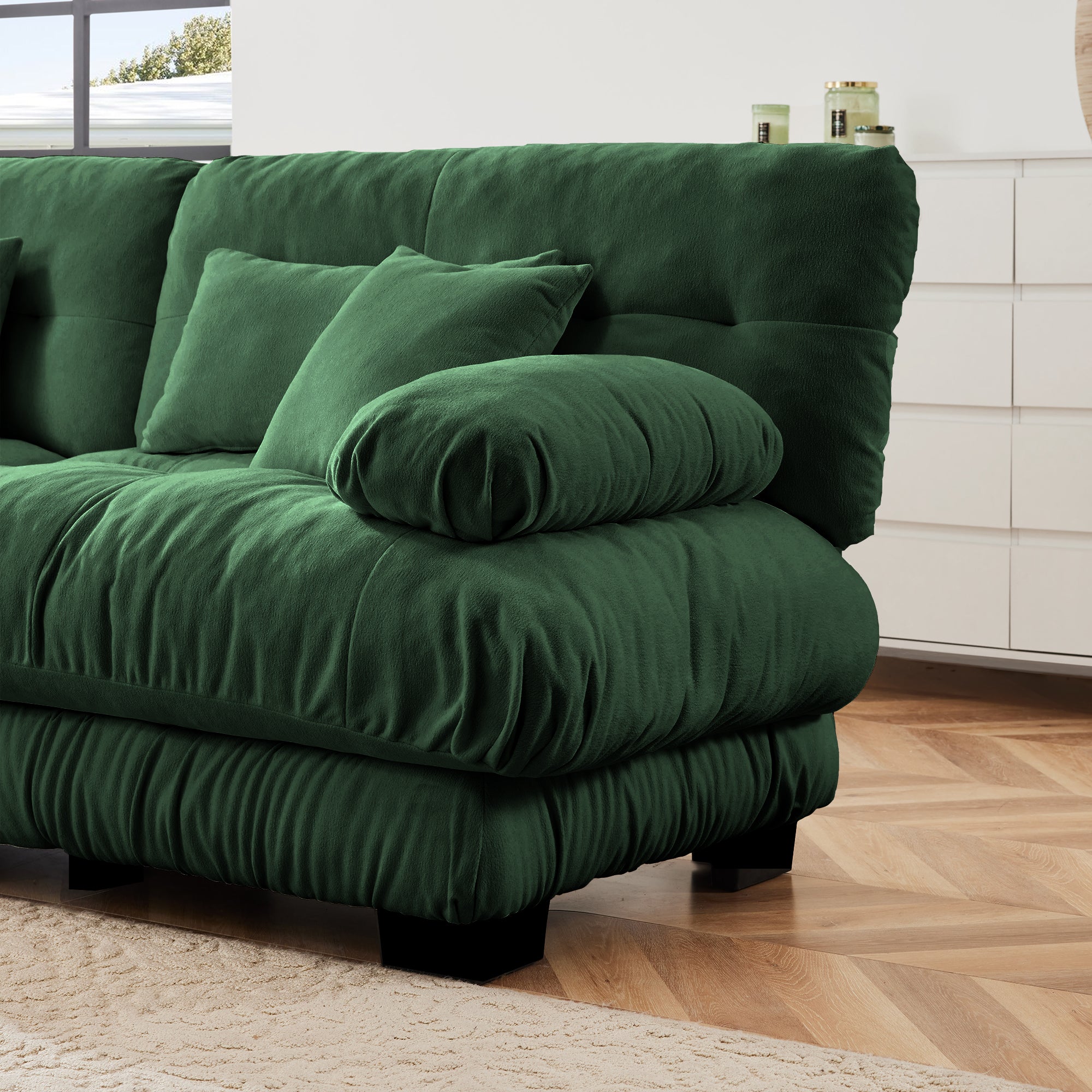 Free Combination Modular Sectional Sofa,U Shaped Couch for Living Room, 4-Seater Comfy Cloud Couch with 2 Ottomans, Chenille Green