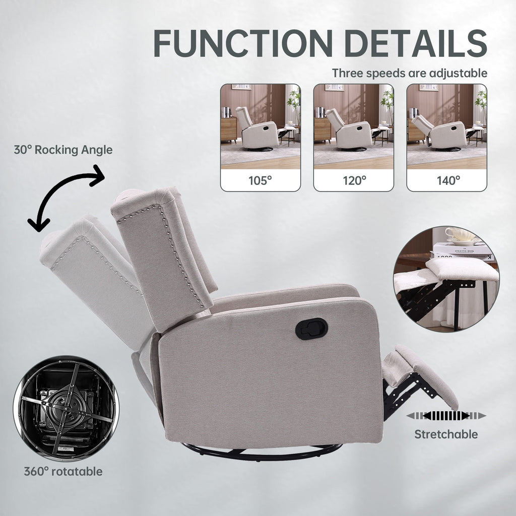 COOLMORE Rocking Recliner Chair,360 Degree Swivel Nursery Rocking Chair,Glider Chair,Modern Small Rocking Swivel Recliner Chair for Bedroom,Living Room Chair Home Theater Seat (Beige)