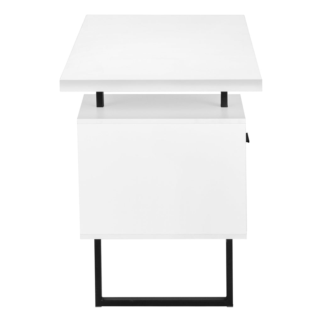 Computer Desk, Home Office, Laptop, Left, Right Set-up, Storage Drawers, 60'l, Work, White Laminate, Black Metal, Contemporary, Modern