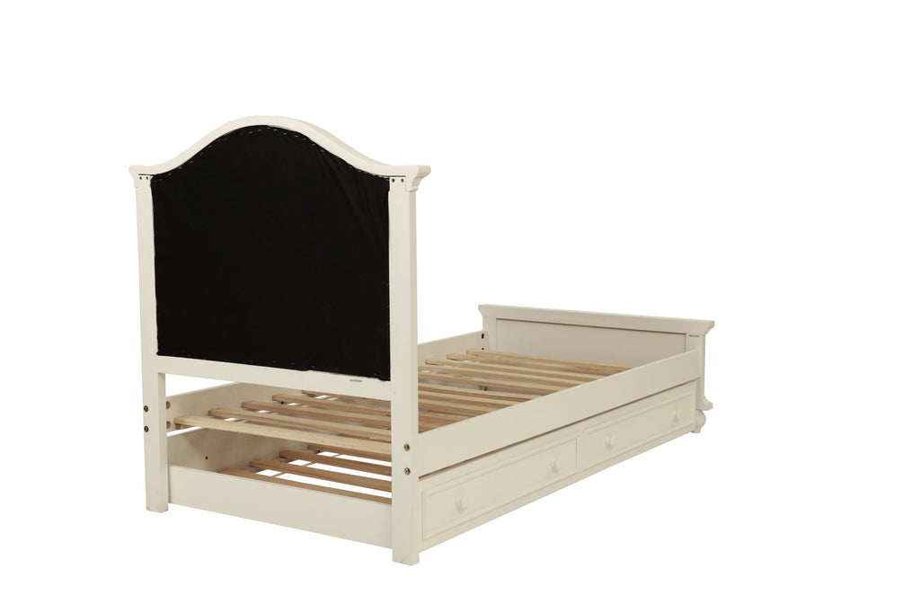 Contemporary Style Twin Size Bed w/ Trundle Slats Pine Plywood Kids Youth Bedroom Furniture Pink Faux Leather Tufted HB