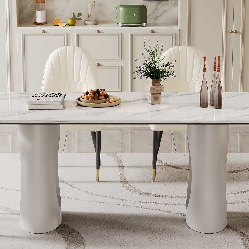 0.47' Thick Sintered Stone Composite Tempered Glass Top Rectangular Dining Table with Carbon Steel Base