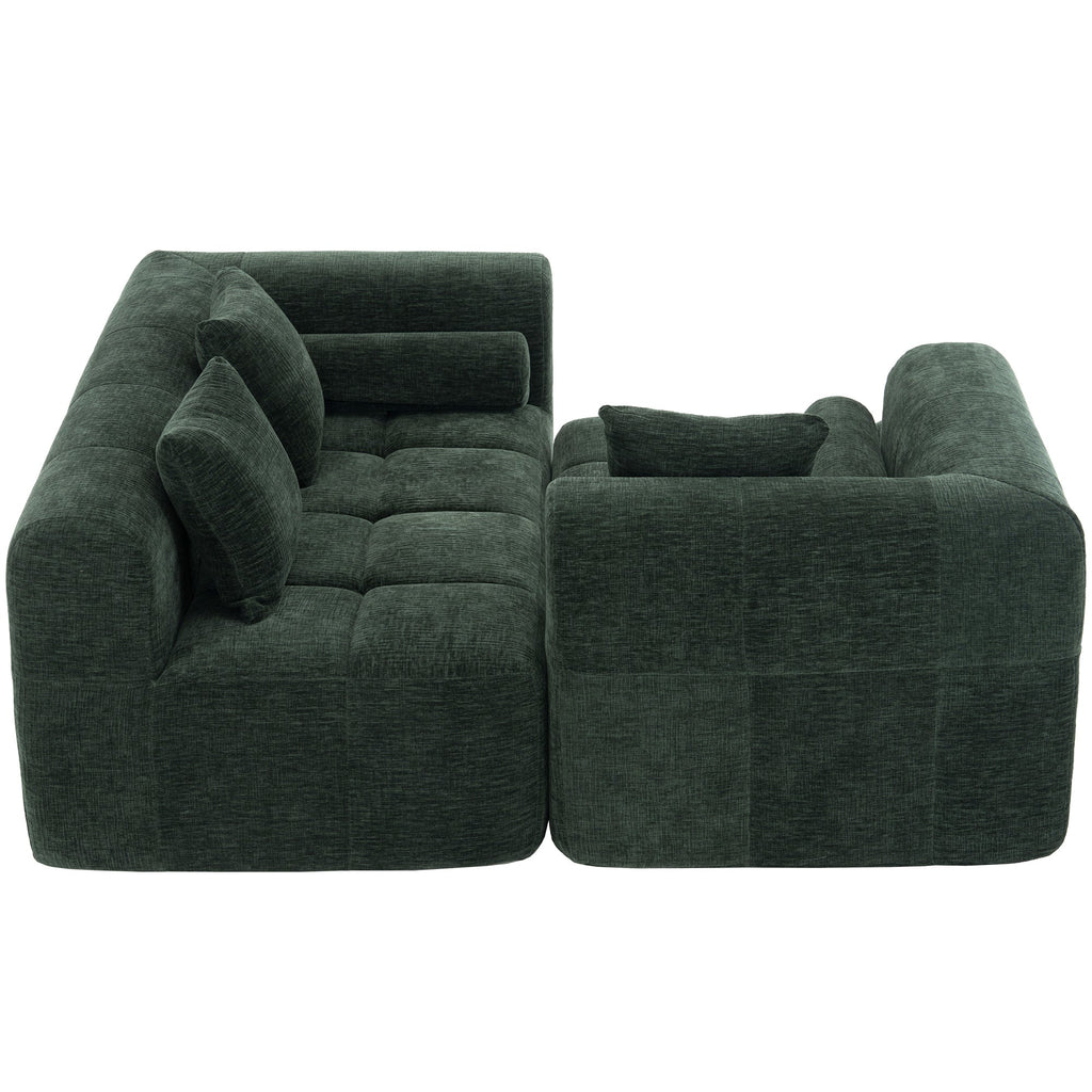Modern Modular Sectional Sofa with Deep Seating, Green Chenille Fabric, 101.2'