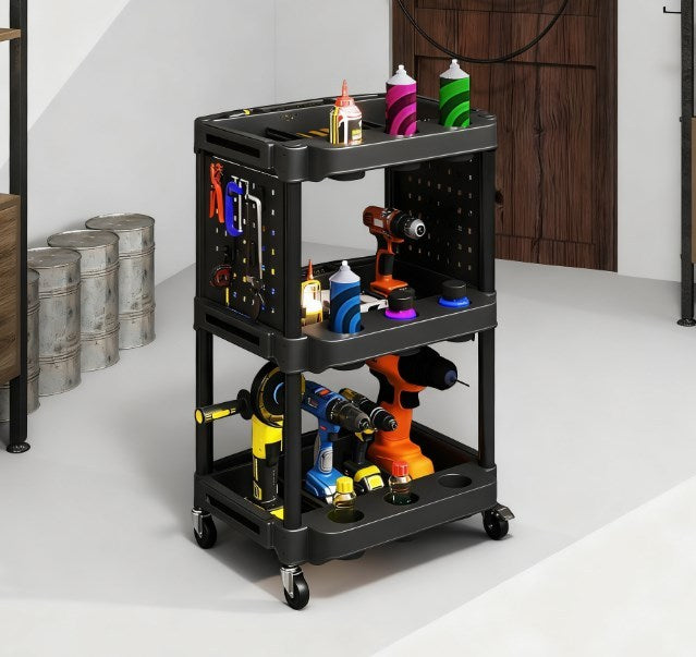 Rolling Tool Cart, Capacity Plastic Utility Cart,with Side Shelves,for Garage, Workshop