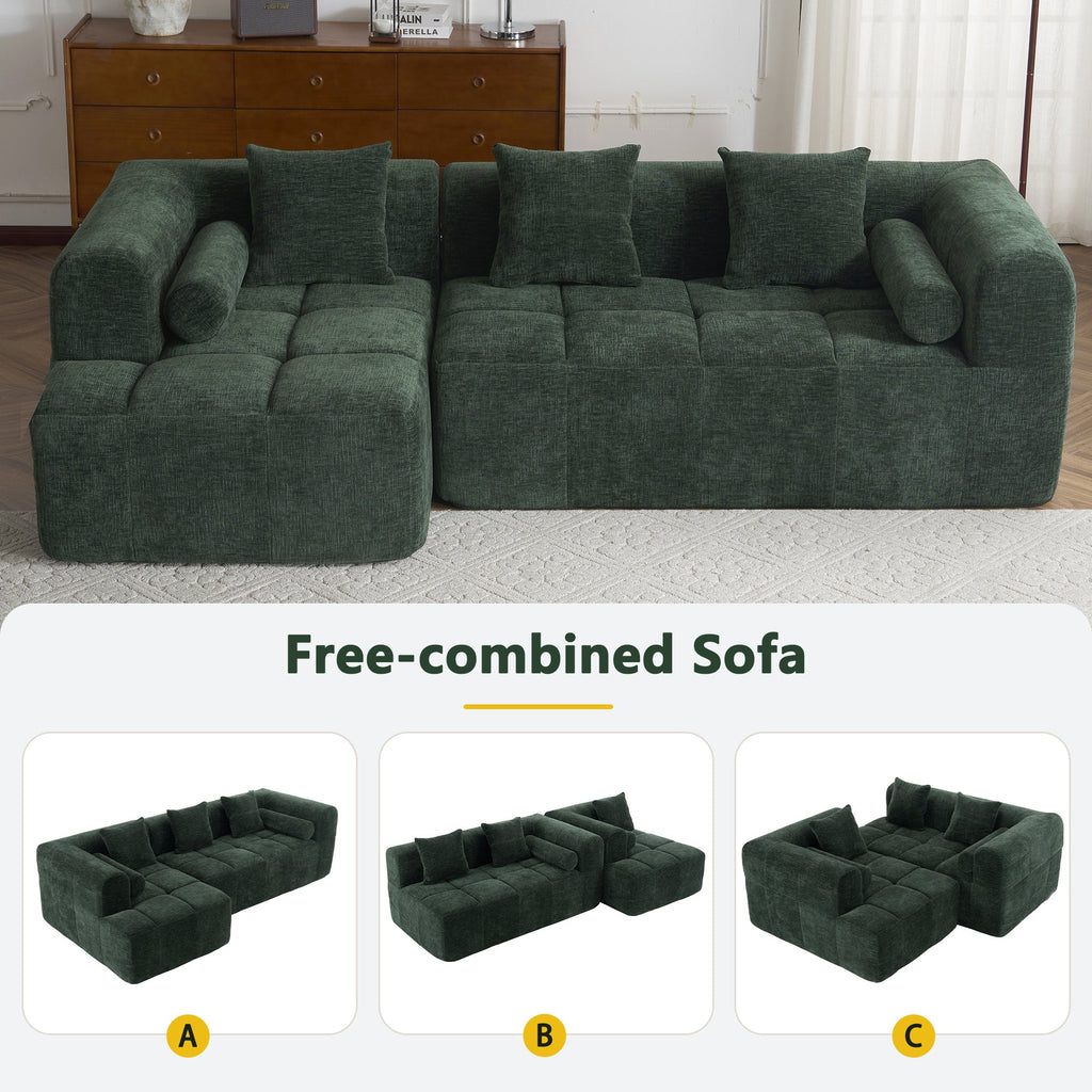 Modern Modular Sectional Sofa with Deep Seating, Green Chenille Fabric, 101.2'