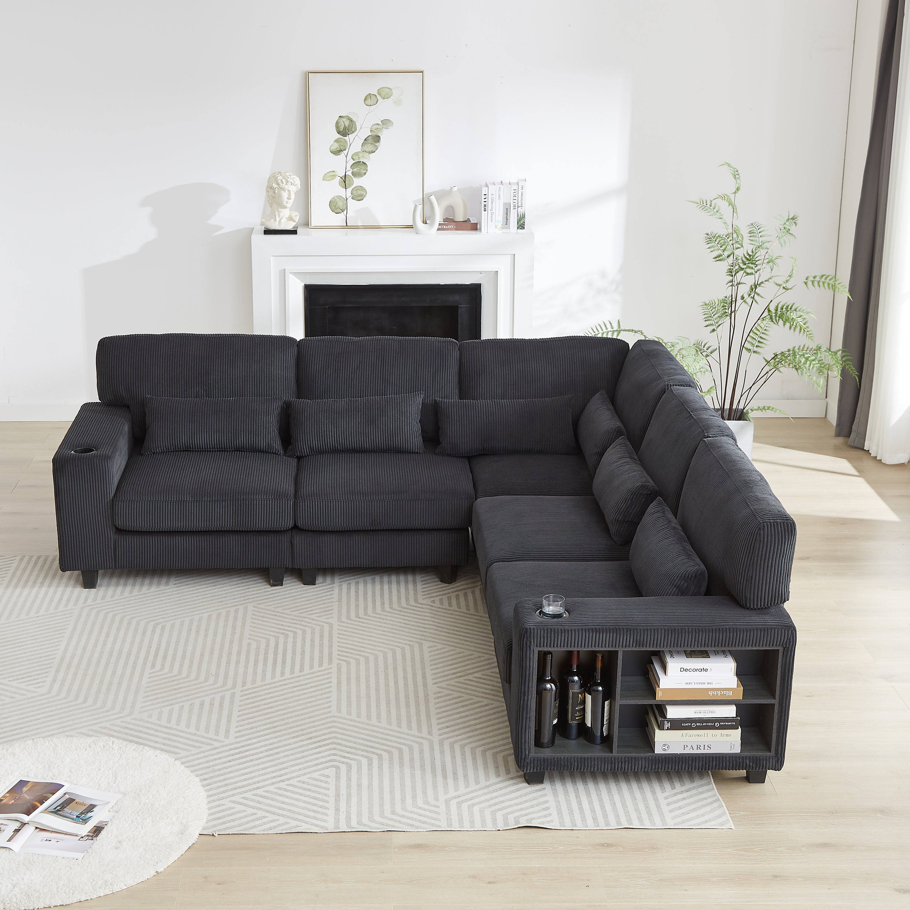 102.75*102.75' L-Shaped Modular Sectional Sofa, Modern Corduroy Sectional Sofa, Arm with Storage With Cup Holder 5-Seat Convertible Sectional Sofa for Living Room, Bedroom, Lounge and Projection Room