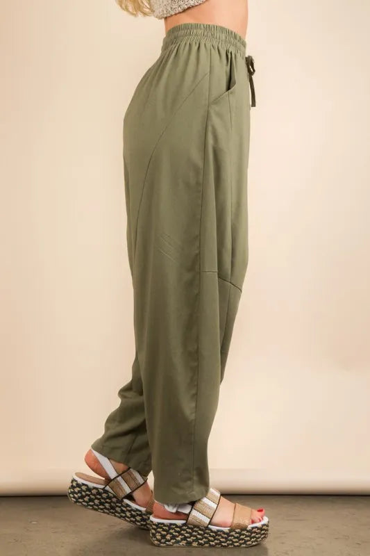VERY J Solid Barrel Comfy Woven Pants