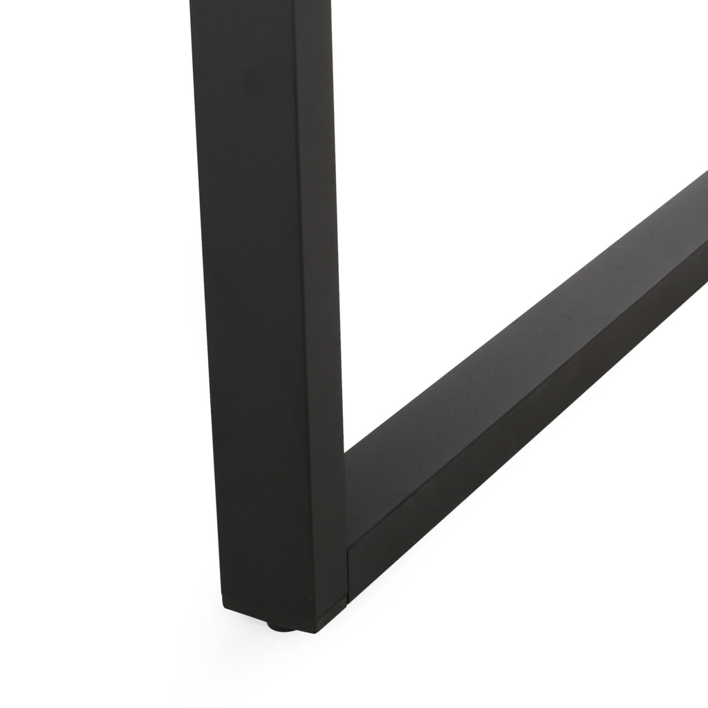 Modern Outdoor Dining Table with Black Aluminum Frame, Slatted Top, and U-Shaped Legs – 70' x 35'