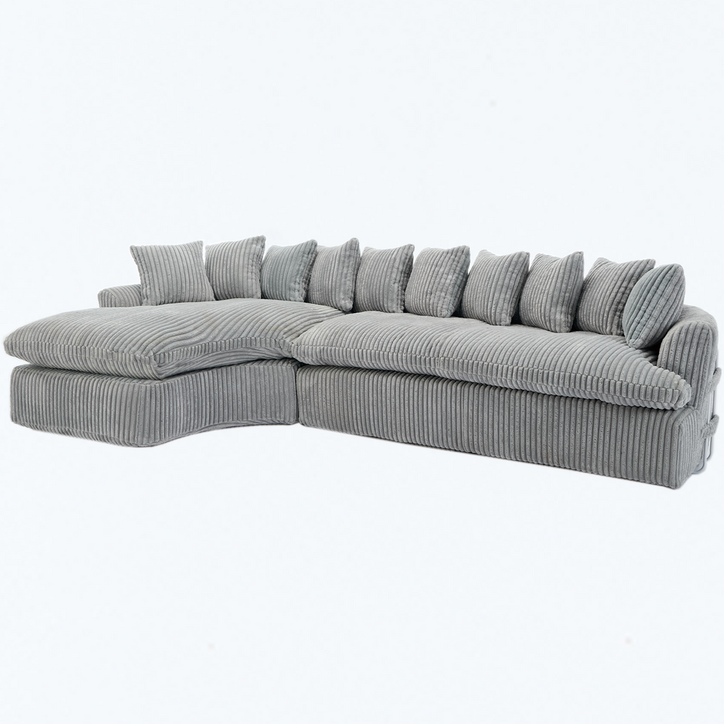 127''  Large Sectional Sofa ,Elegant Curved Design ,High-Resilience Foam ,Ten Back Cushions,L-Shape Left Sofa,No Assembly  Required , (Gray-Soft Corduroy Fabric)