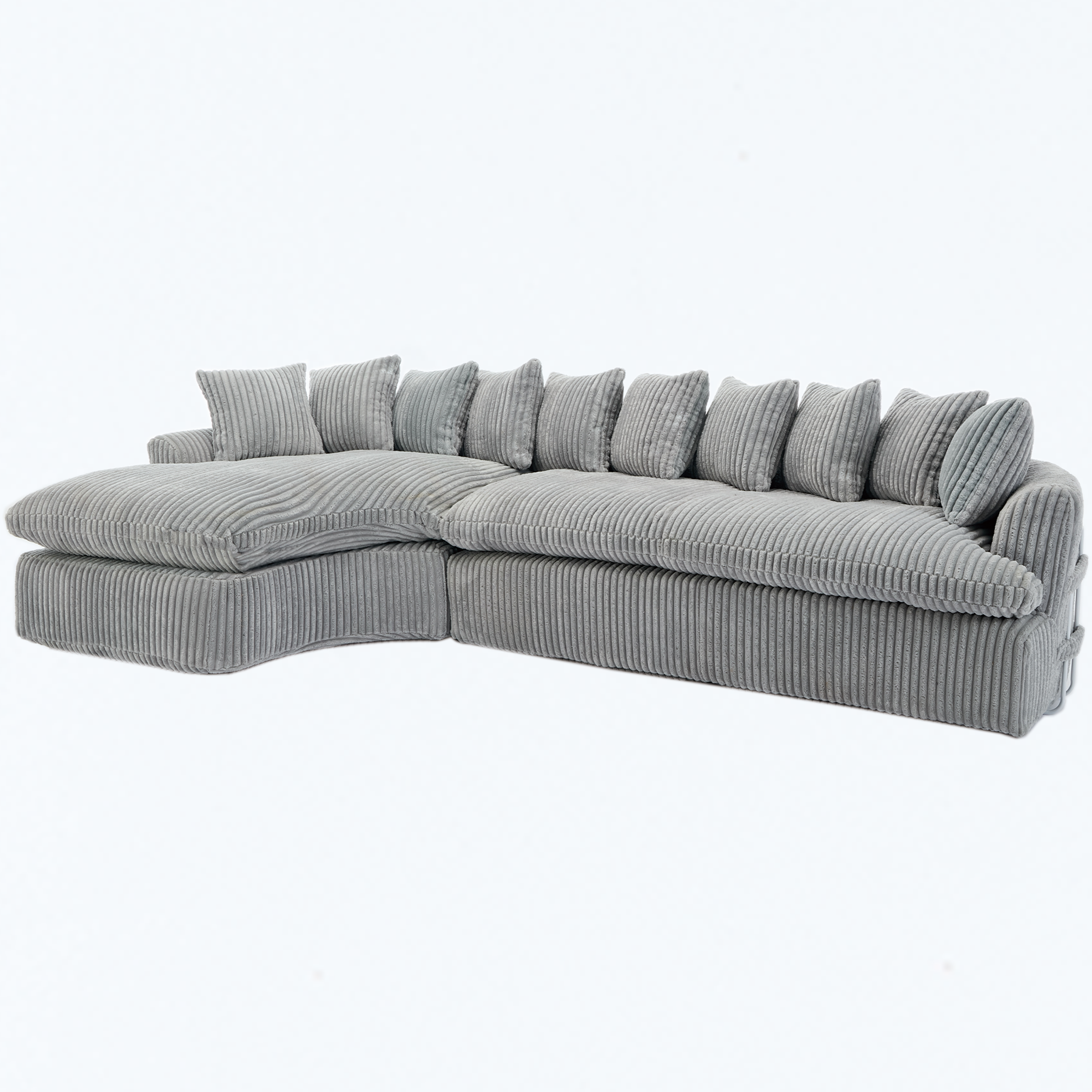 127''  Large Sectional Sofa ,Elegant Curved Design ,High-Resilience Foam ,Ten Back Cushions,L-Shape Left Sofa,No Assembly  Required , (Gray-Soft Corduroy Fabric)