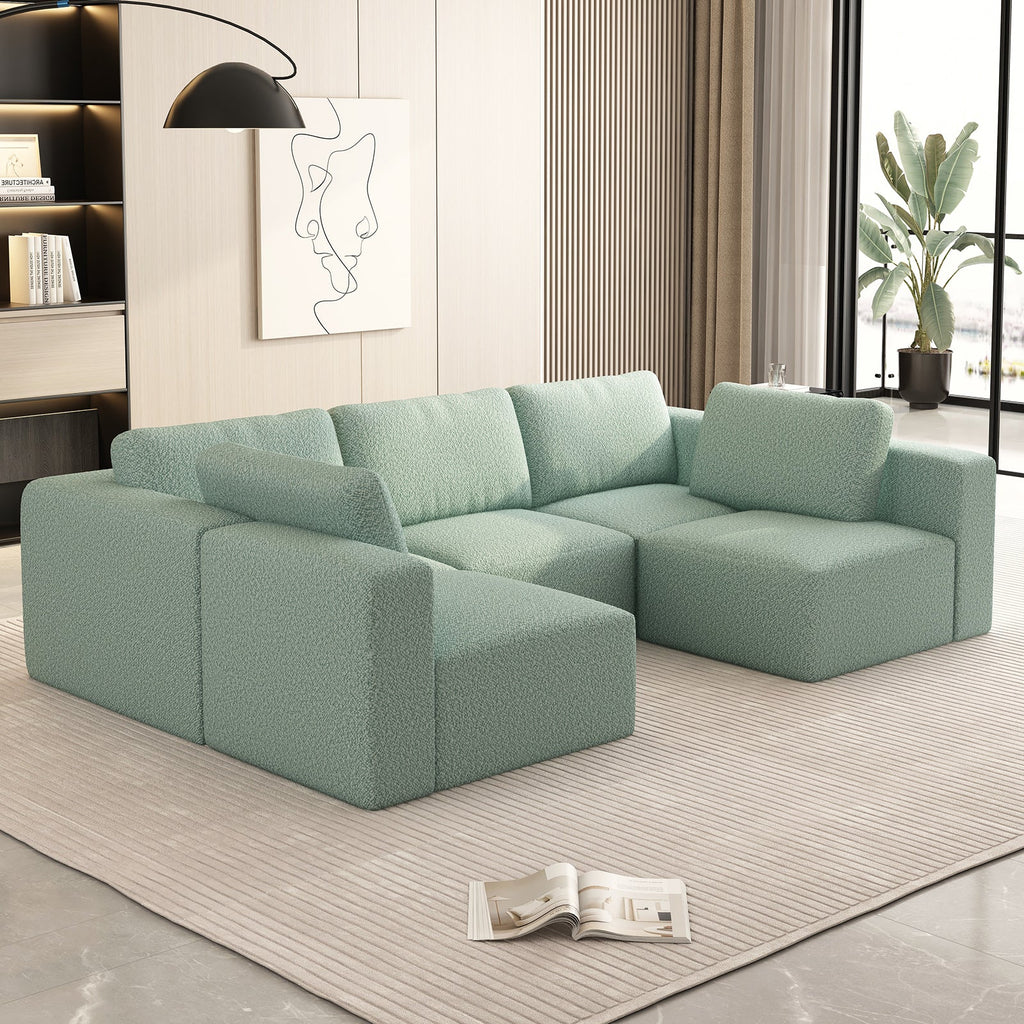 104.32*70.86 Modular Sectional Sofa Sleeper Couch, Sectional Sofa with Chaise and Ottoman, Convertible U Shaped Modular Sofa Set. Compressed spon, Light Green (Combo 3A+2B)
