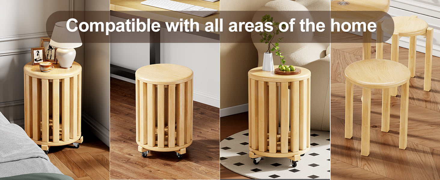 100% solid wood stackable stools set of 4, wooden stools, 18-inch stools, stacking stools, nesting tables, sturdy and durable, no installation required, top stackable round side table
