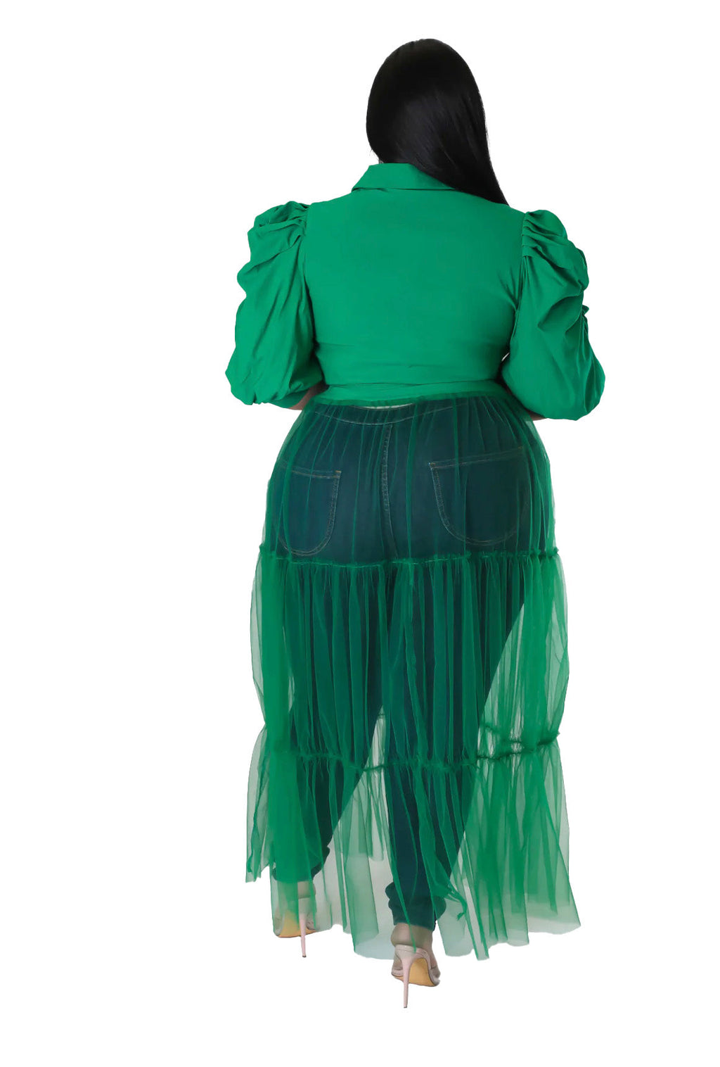 Curvy Button Up Top & Tulle Skirt